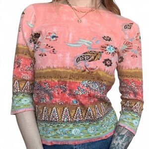 Take Two Y2K 100% Cotton Half Sleeve Top Pink and Multicolor Medium